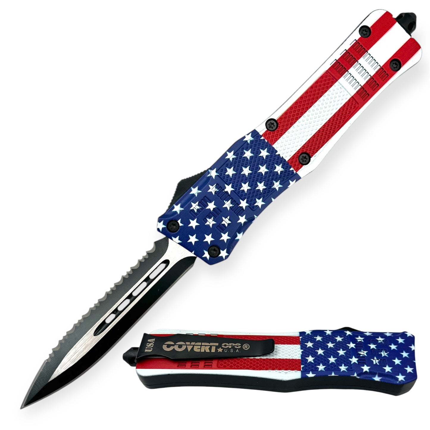 Covert Ops® OTF 9 Inch Auto Double Blade Blade American Flag