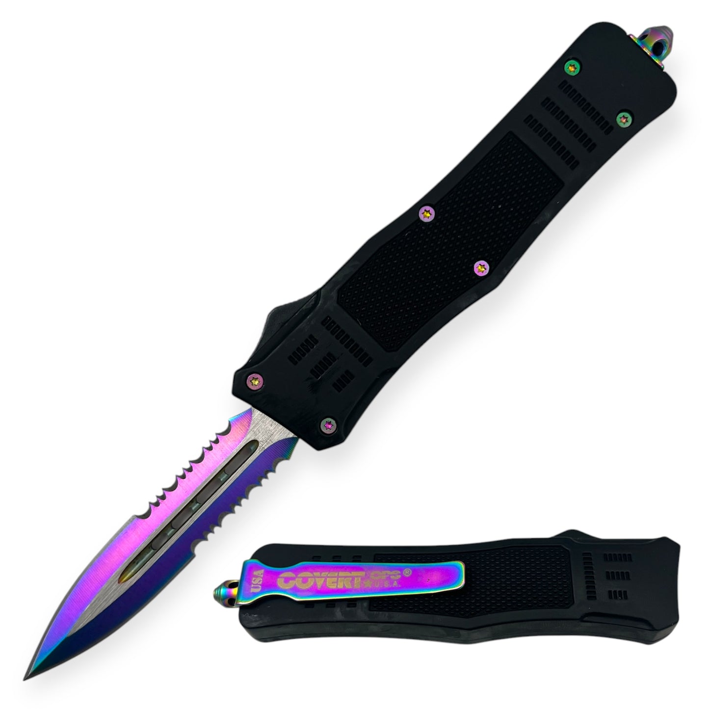 Covert Ops® Automatic OTF 8 Inch Auto Double Blade Half Serrated