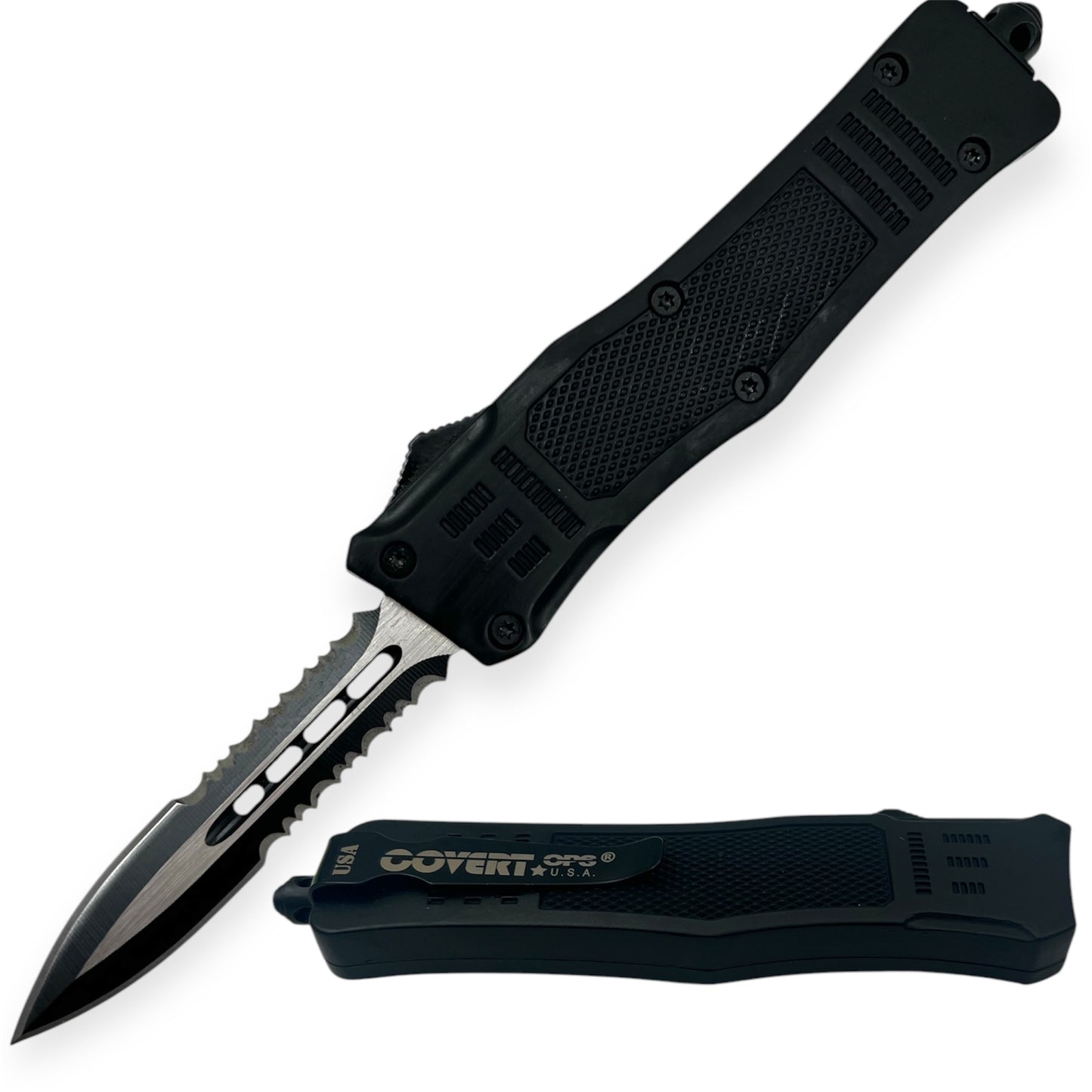 Covert Ops® OTF 7 Inch Auto Double Blade Half Serrated