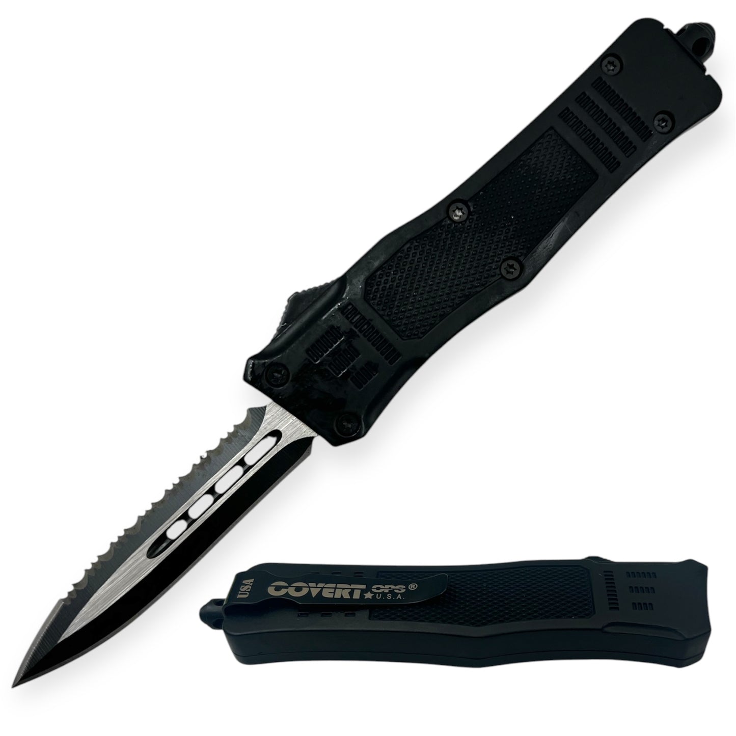 Covert Ops® OTF 7 Inch Auto Double Blade One Side Serrated