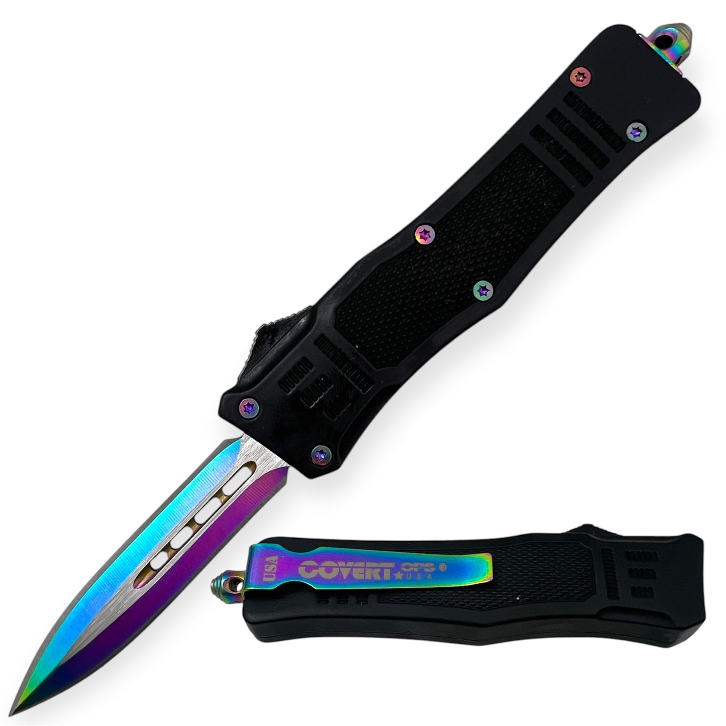 Covert Ops® OTF 7 Inch Auto Double Rainbow Blade