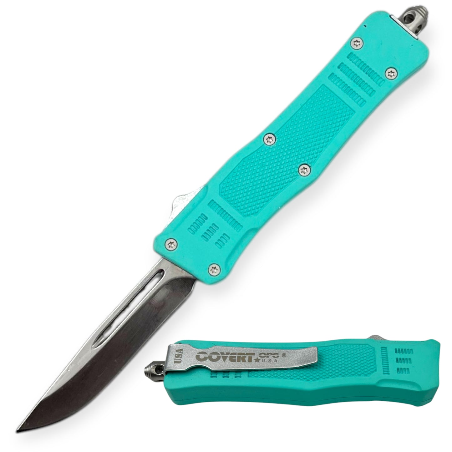 Covert Ops® OTF 7 Inch Auto Drop Point Blade Tiffany Blue