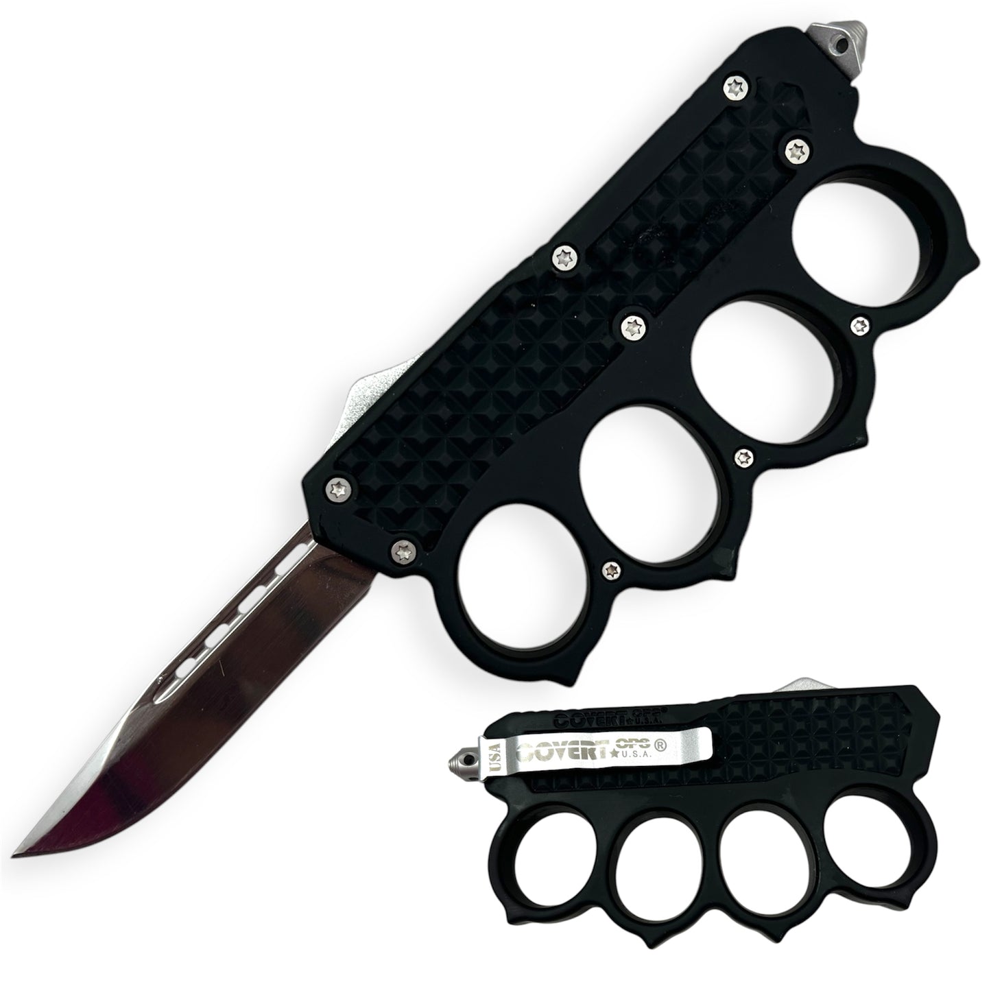 Covert Ops® OTF Trench Knife Drop Point Black / with Tool and Carrying Case