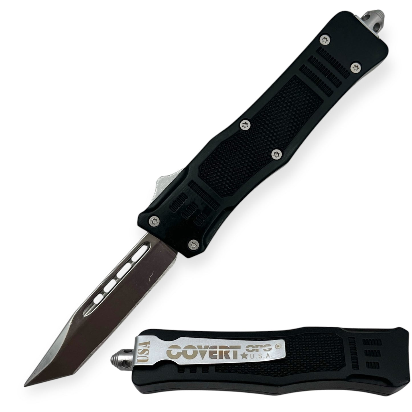 Covert Ops® OTF 7 Inch Auto Tanto Silver Blade