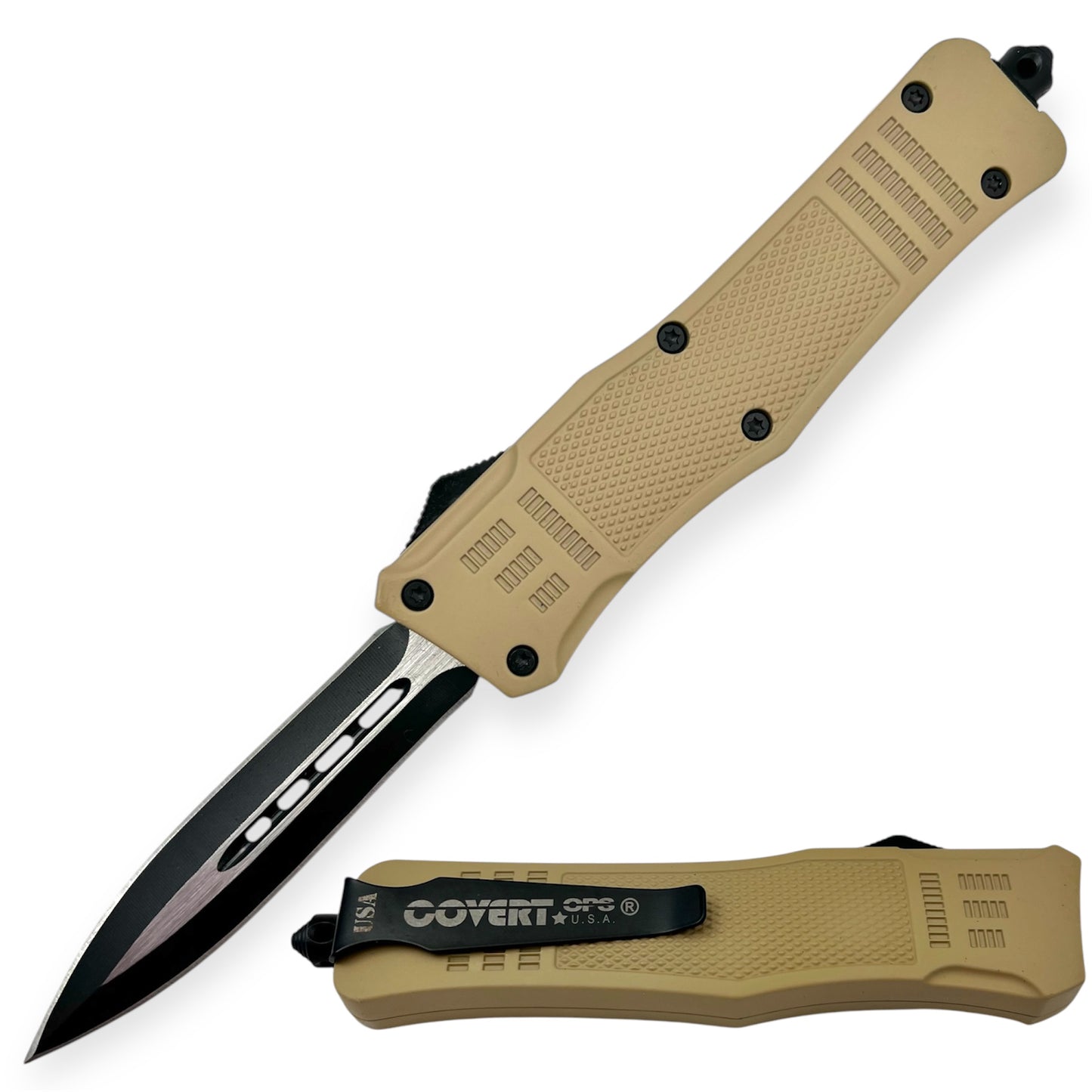 Covert Ops® OTF 9 Inch Auto Double Blade Light Brown