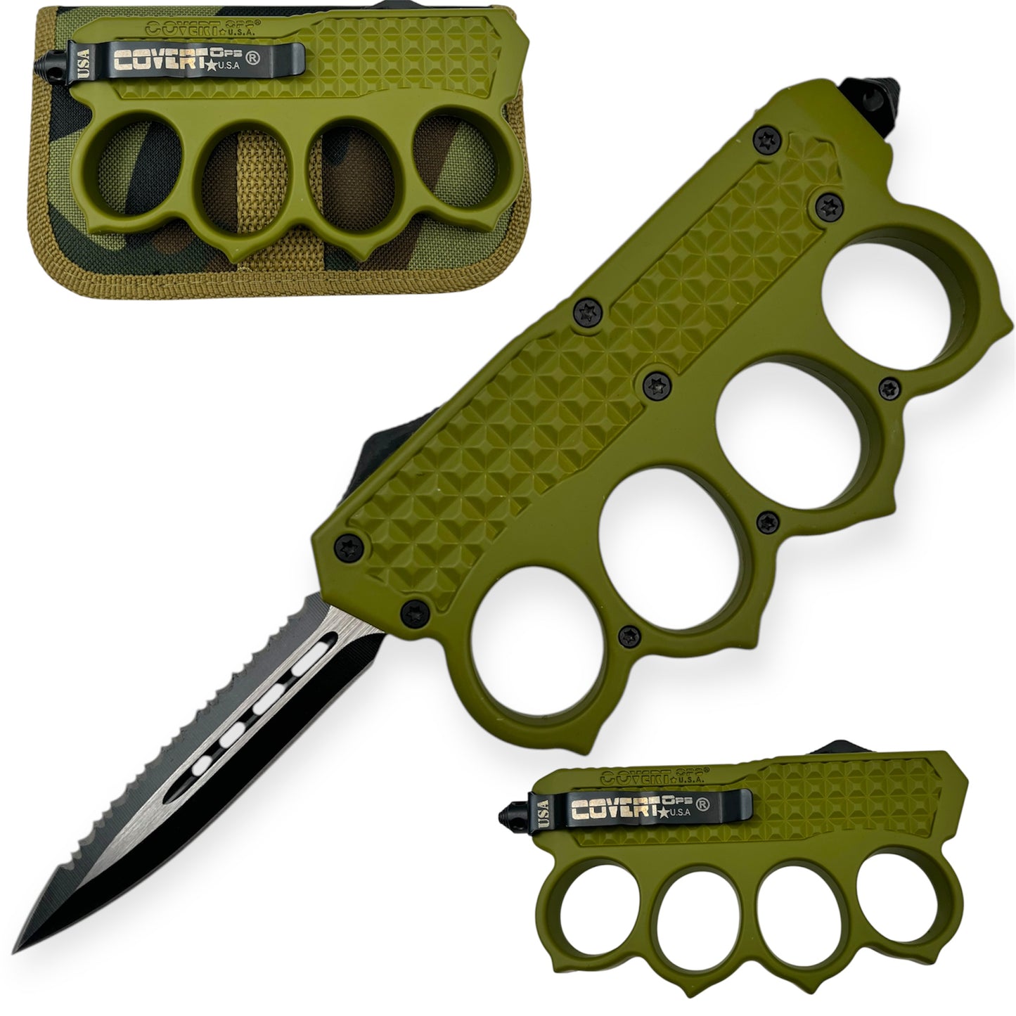 Covert Ops® OTF Trench Knife Drop Point Blade/ with Tool and Carrying Case Black