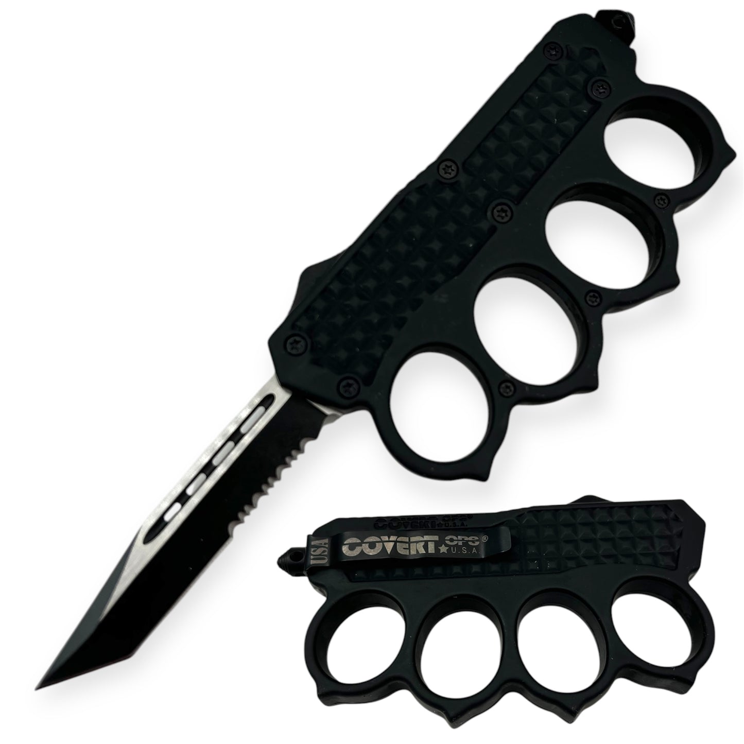 Covert Ops® OTF Trench Knife Tanto Blade Half Serrated/ with Tool and Carrying Case