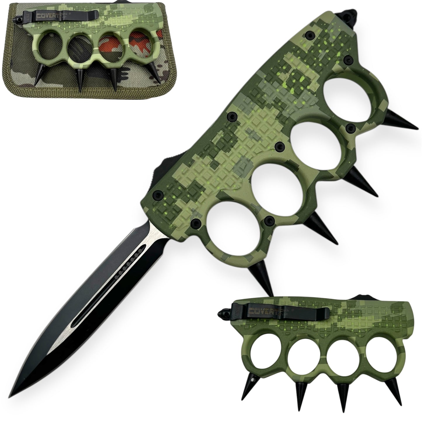 Covert Ops® Trench Knife Drop Point Blade/ with Tool and Carrying Case Green Camo