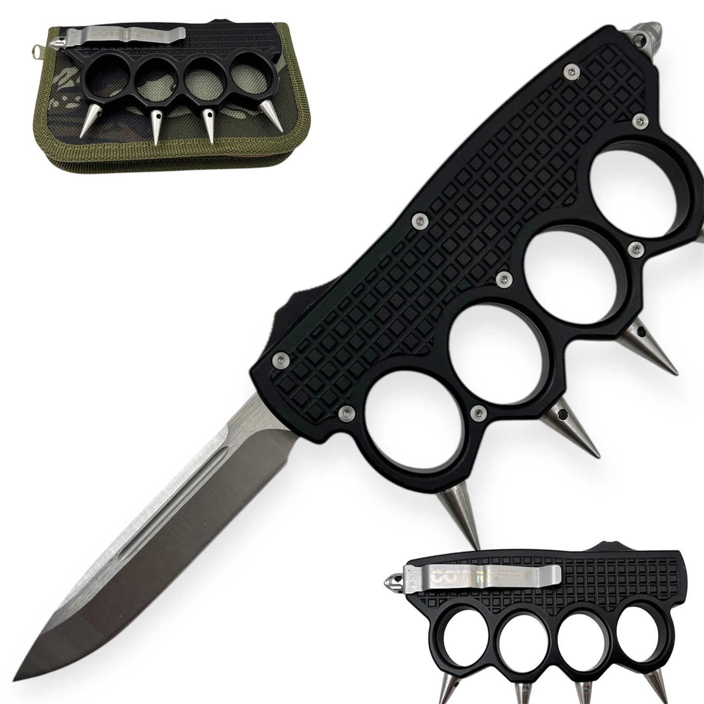 Covert Ops® OTF Trench Knife Drop Point Blade/ with Tool and Carrying Case Black