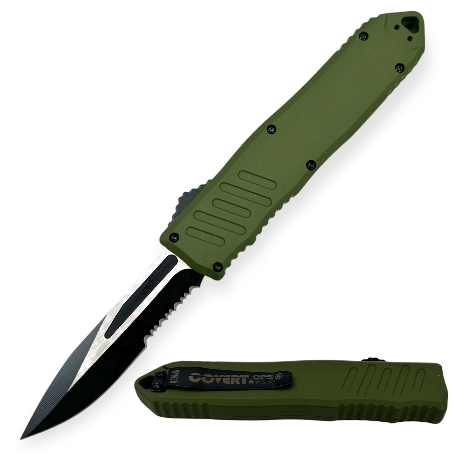 Covert Ops® OTF 9 Inch Auto Drop Point Blade Green