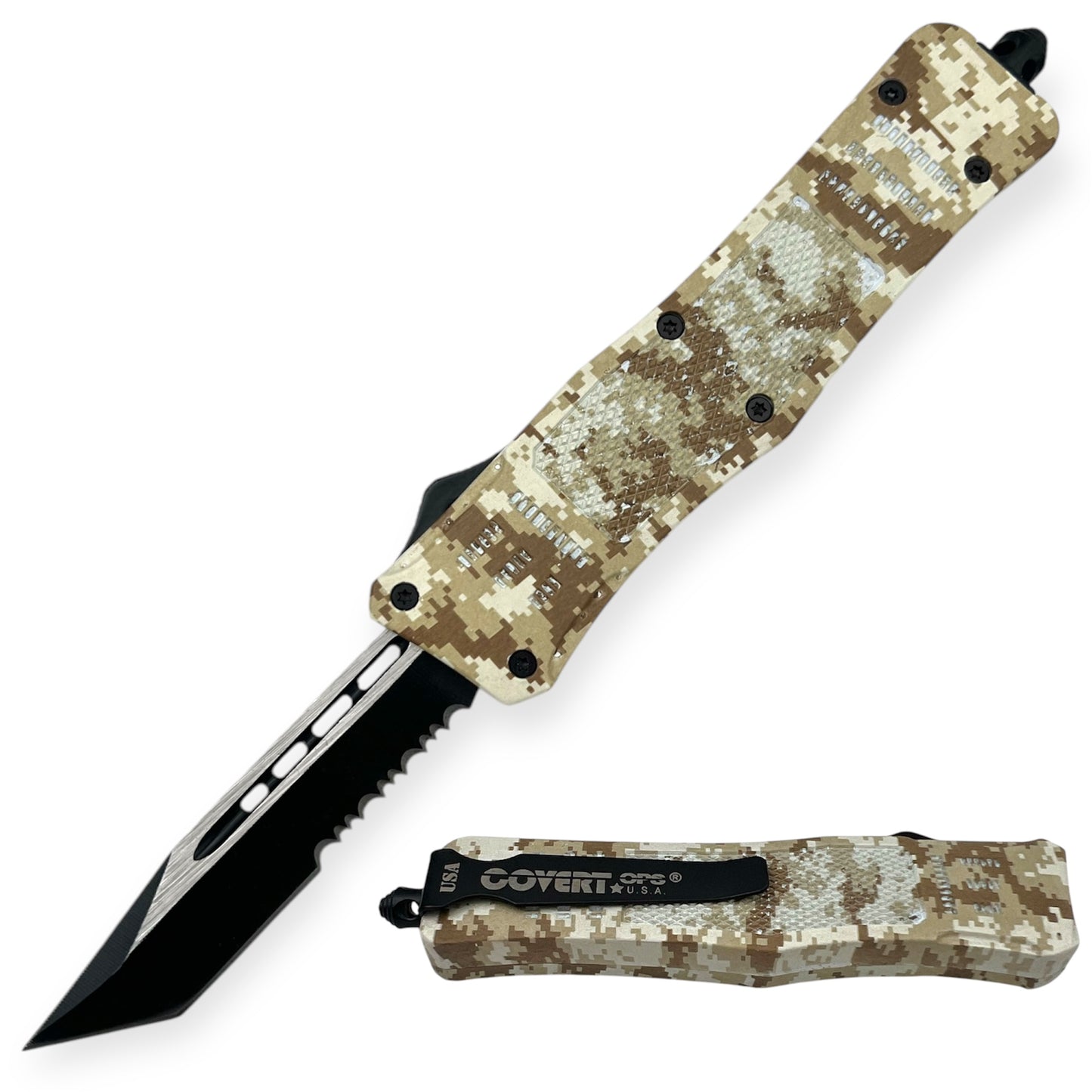 Covert Ops® OTF Automatic Knife 8 Inch Tanto Blade Desert Camo
