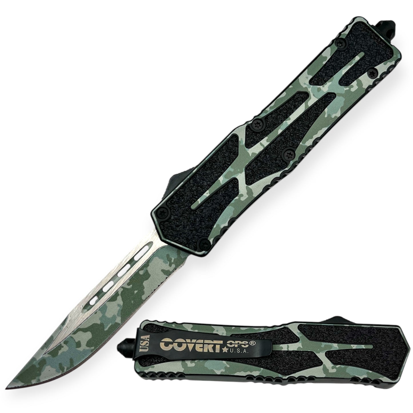 Covert Ops® OTF 9 Inch Auto Drop Point with Case (Greem Cam)