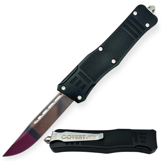 Covert Ops® OTF 9.25 Inch Drop Point  Silver Blade Carrying Case