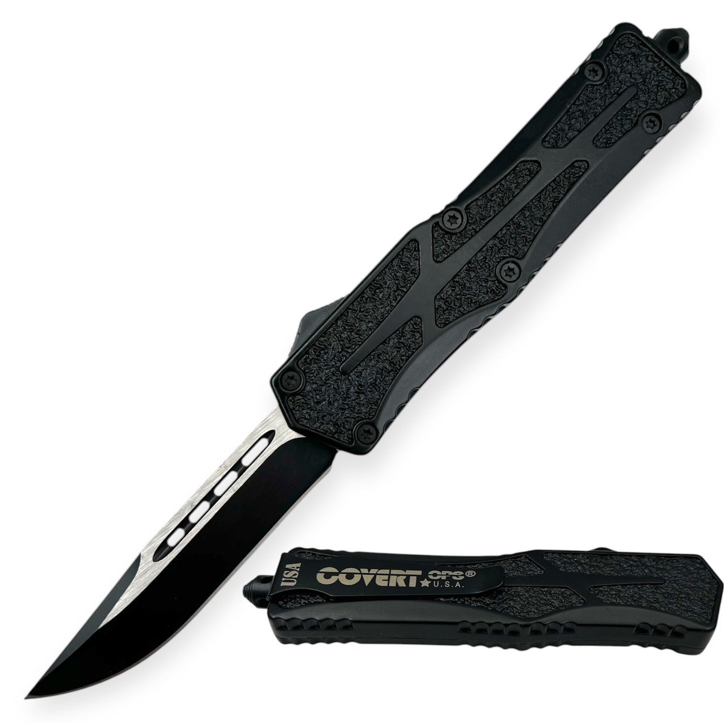 Covert Ops® Automatic OTF 9 Inch Auto Drop Point  Blade Black