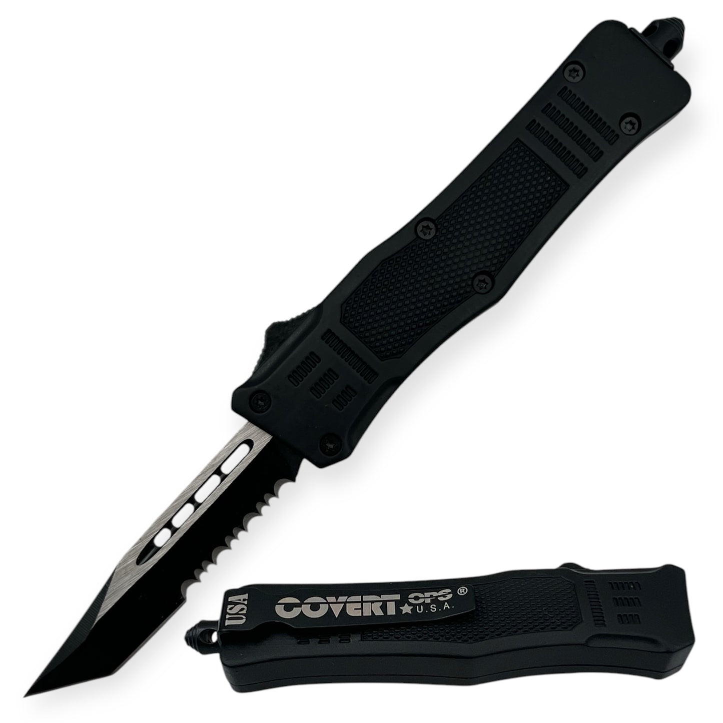 Covert Ops® OTF 7 Inch Auto Tanto Blade Half Serrated